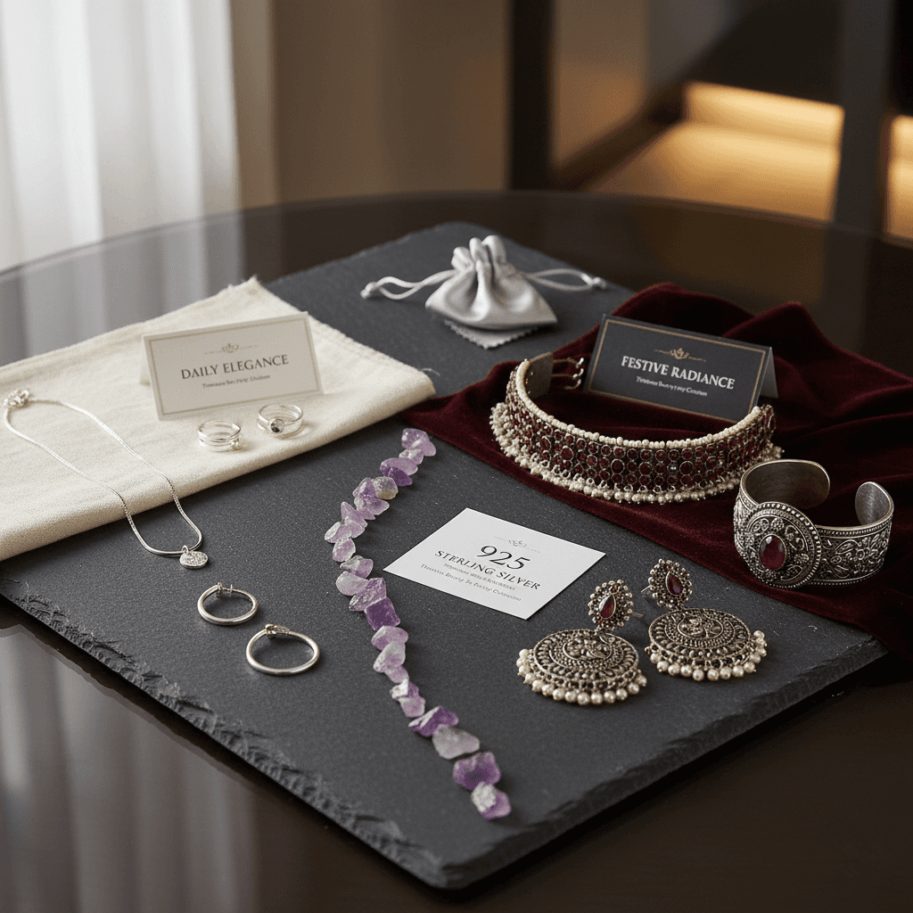 Woman wearing silver jewellery daily