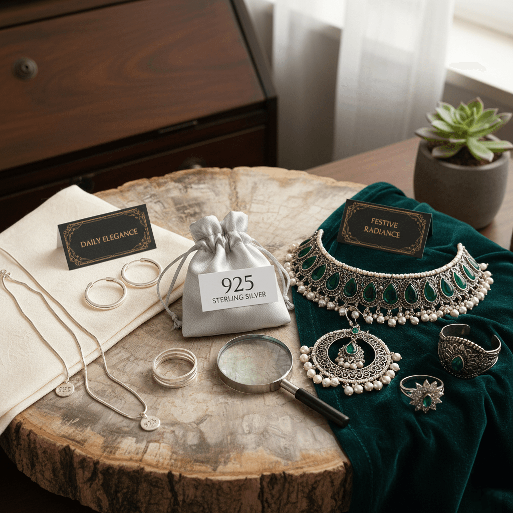 Sterling silver jewellery styled for festive wear