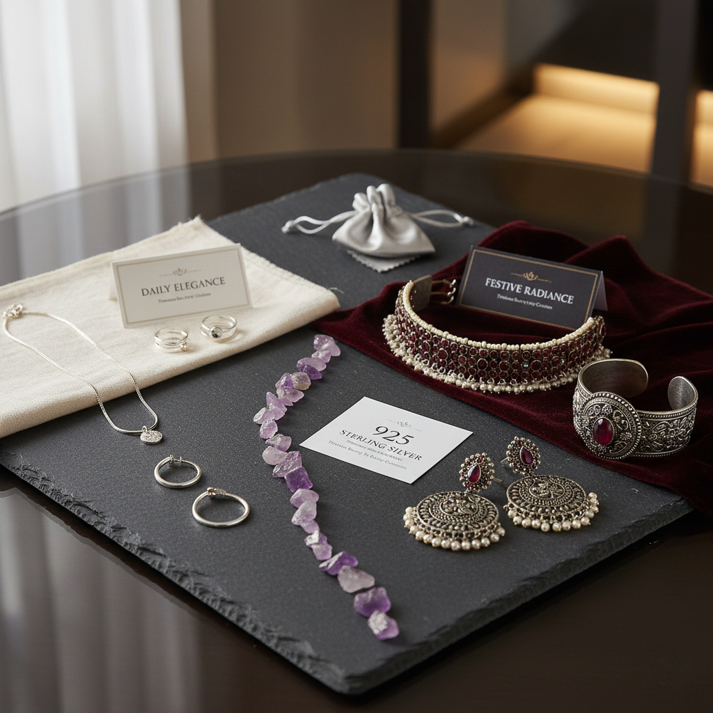 Woman wearing silver jewellery daily